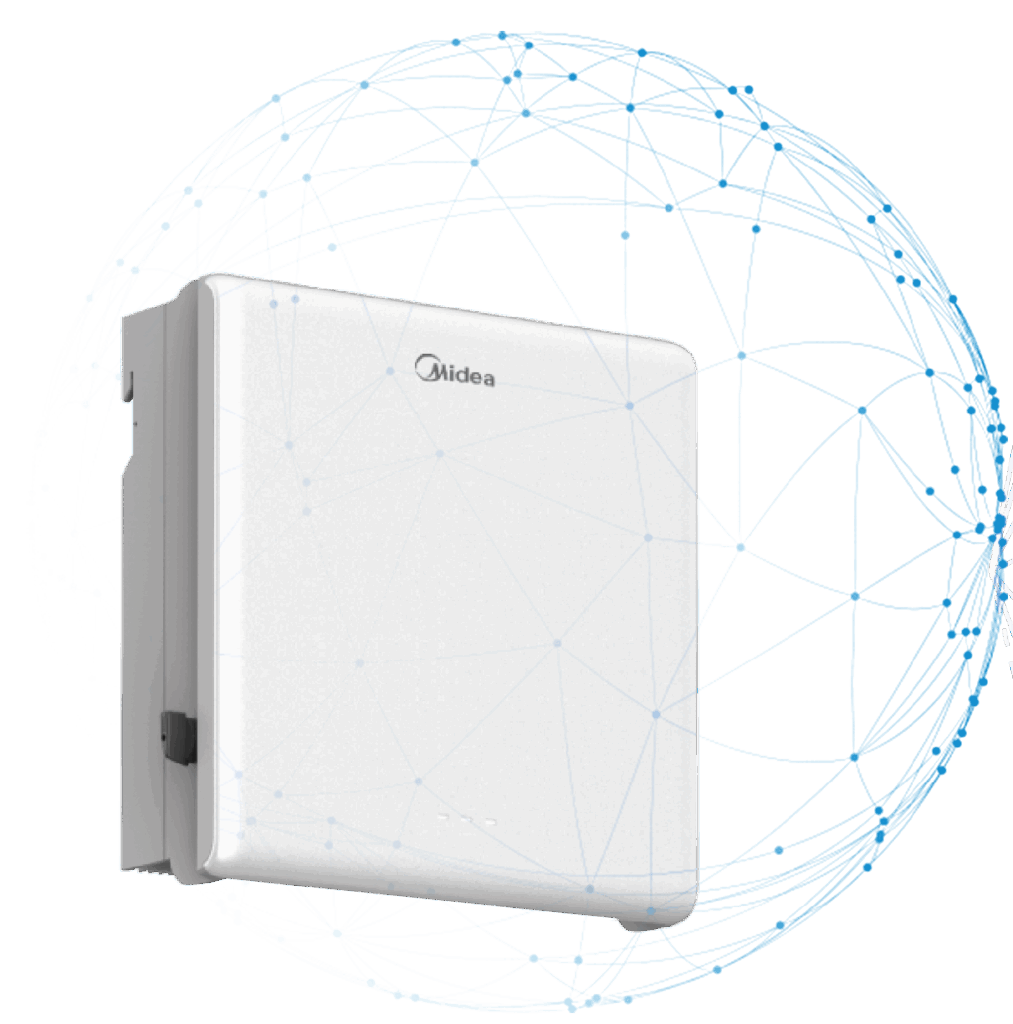 White Midea inverter with dark blue network symbol