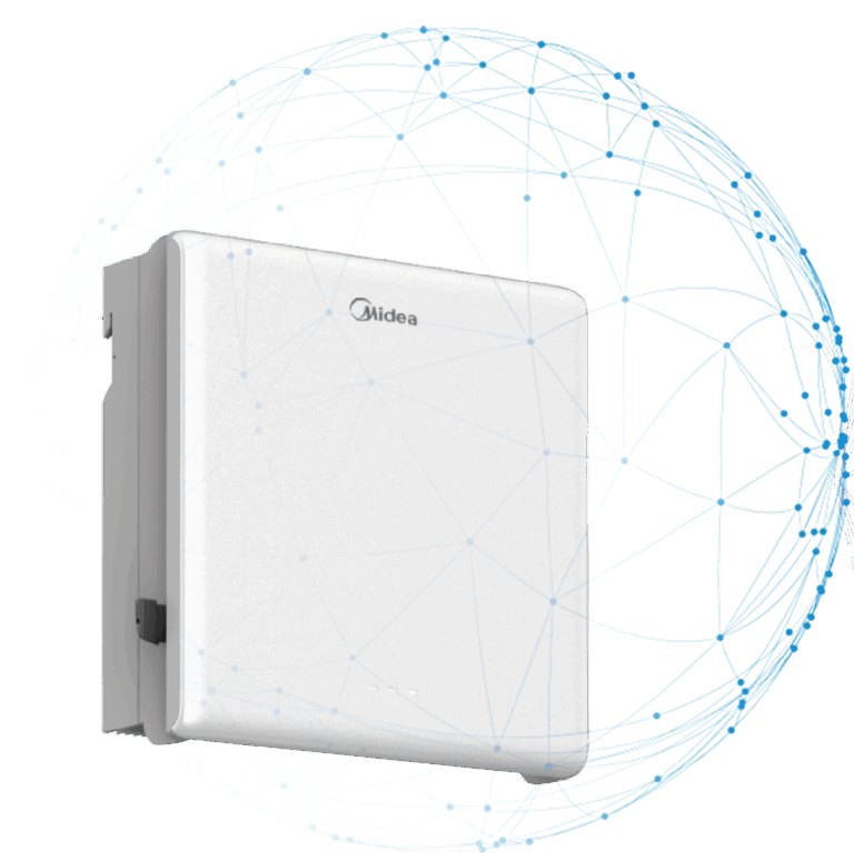 White Midea inverter with dark blue network symbol