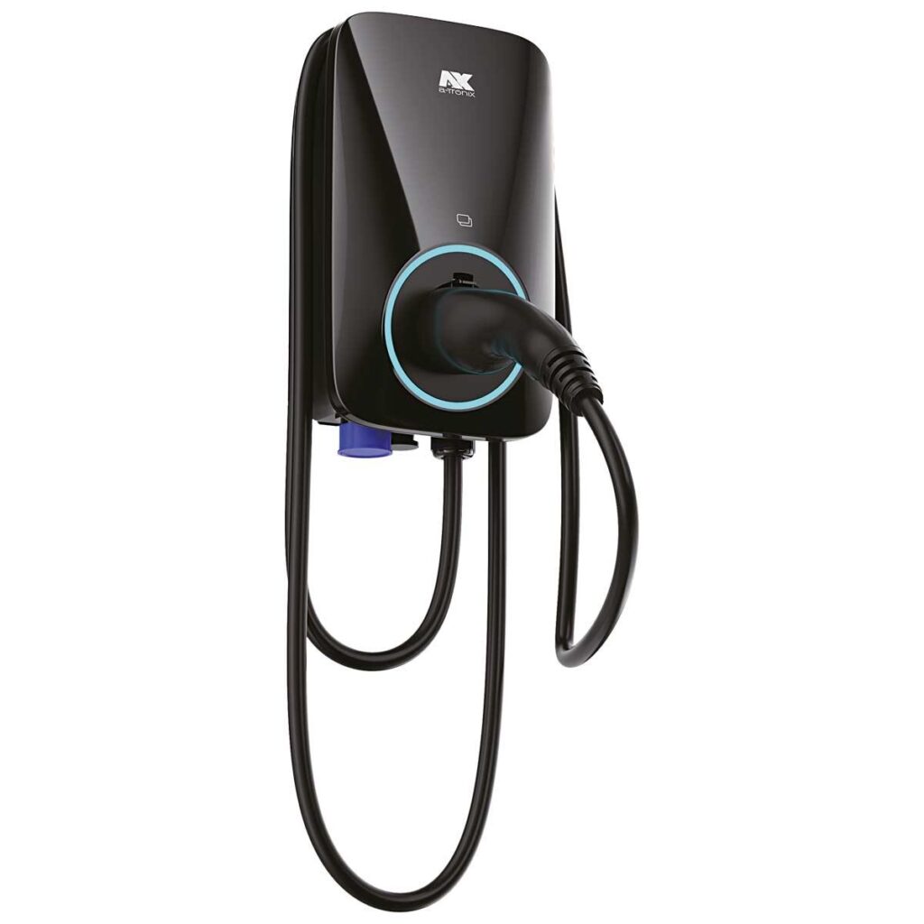 A black charging station for electric cars.